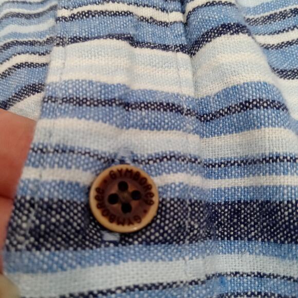 Gymboree Mens 2x XXL Linen Blend Short Sleeve Button Down Shirt Blue Stripe EUC - Picture 3 of 12